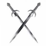 two metal swords cross on white